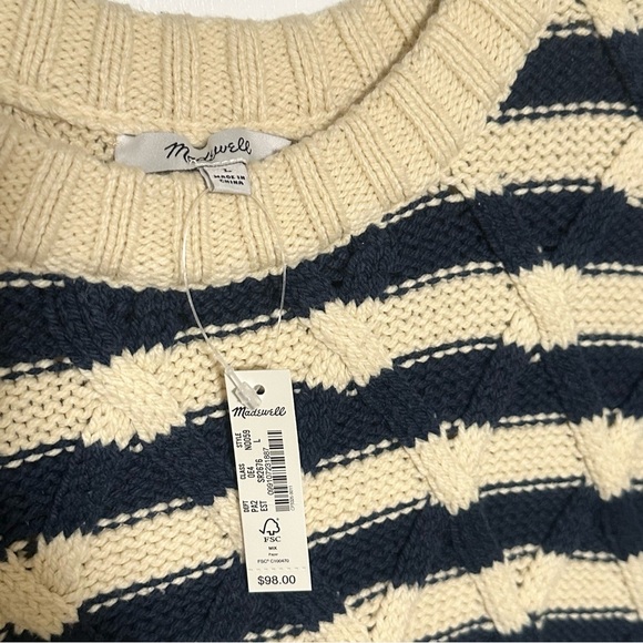 NWT Madewell Cable-Knit Oversized Sweater in Stripe Large - Picture 5 of 6